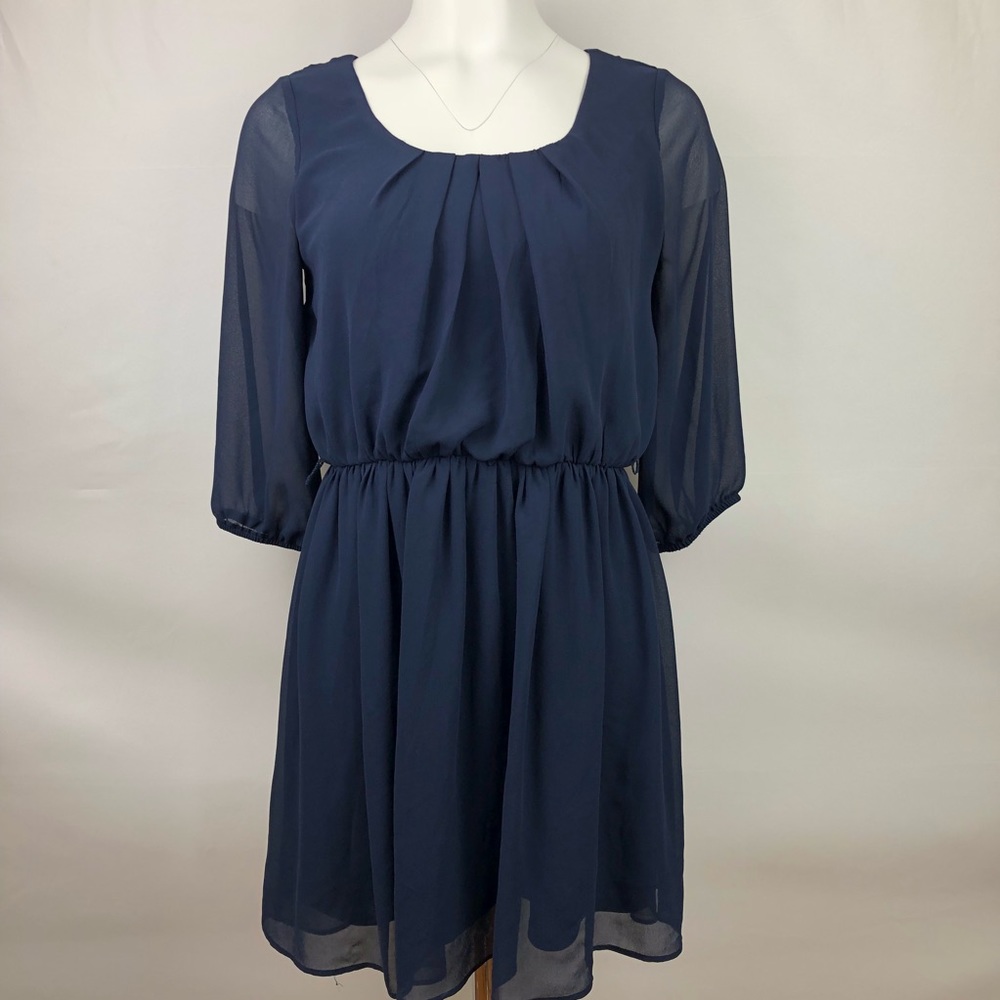 Women’s Navy Blue Chiffon Peasant Dress Size Med